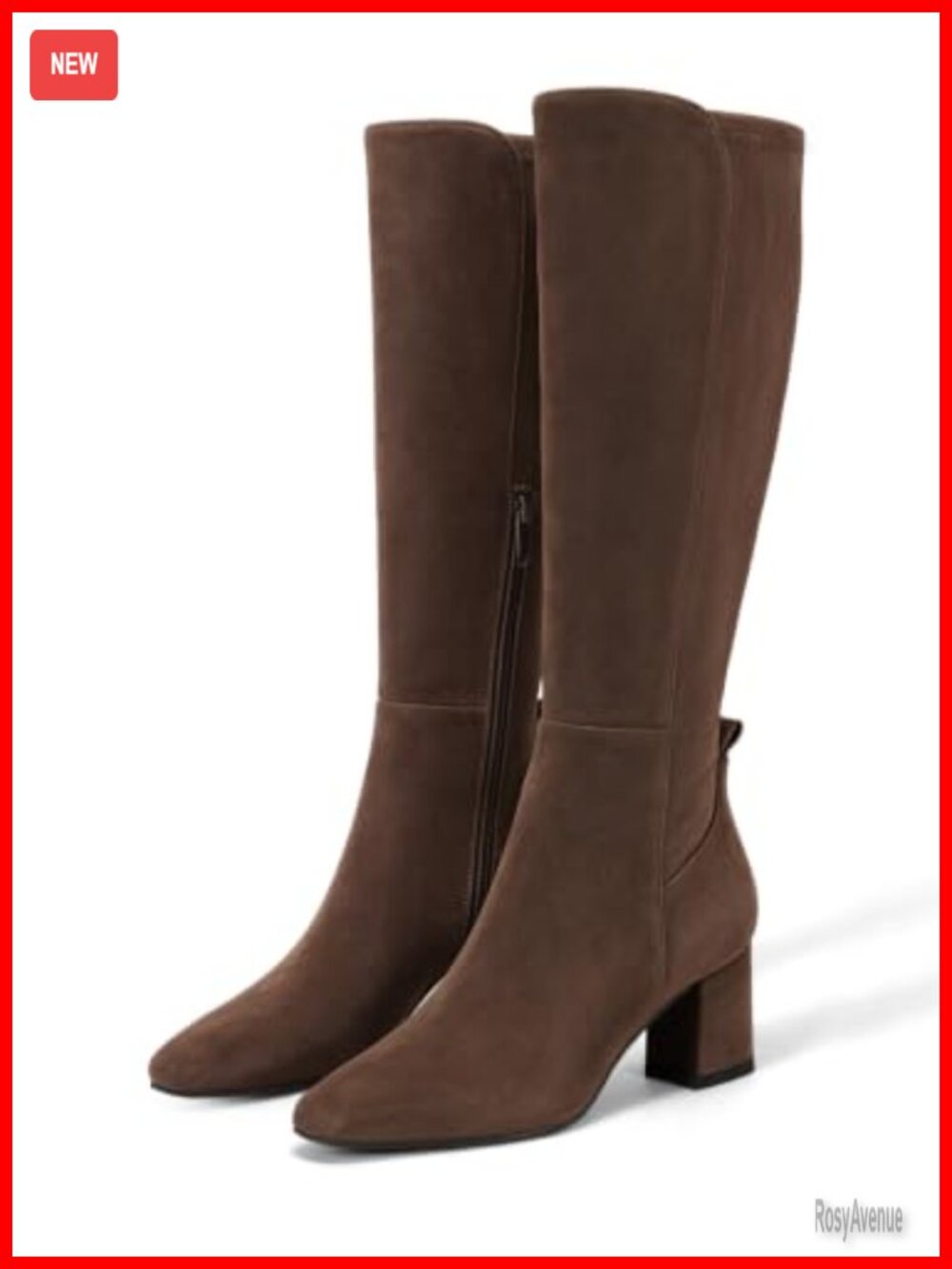 Coutgo Womens Knee High Boots Chunky Heel Faux Suede Side Zipper Dress Boots